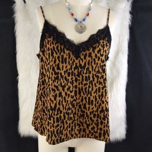 BP Nordstrom Black and Brown Animal Print V Neck Lingerie Top Size L